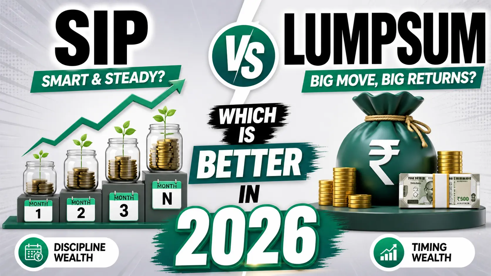 SIP vs Lumpsum comparison showing investment strategies, risk levels, and returns for mutual fund investing in 2026